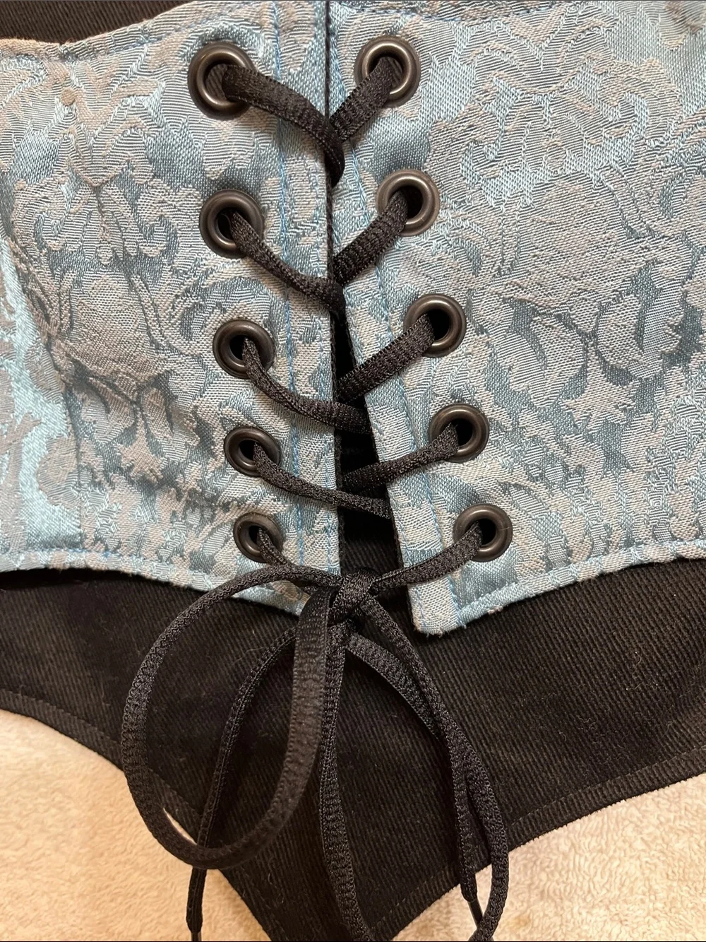 ππππBlue brocade lace-up cropped corset topπππ - Picture 7 of 7
